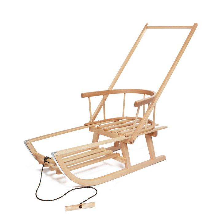 Wooden sled with footrest 