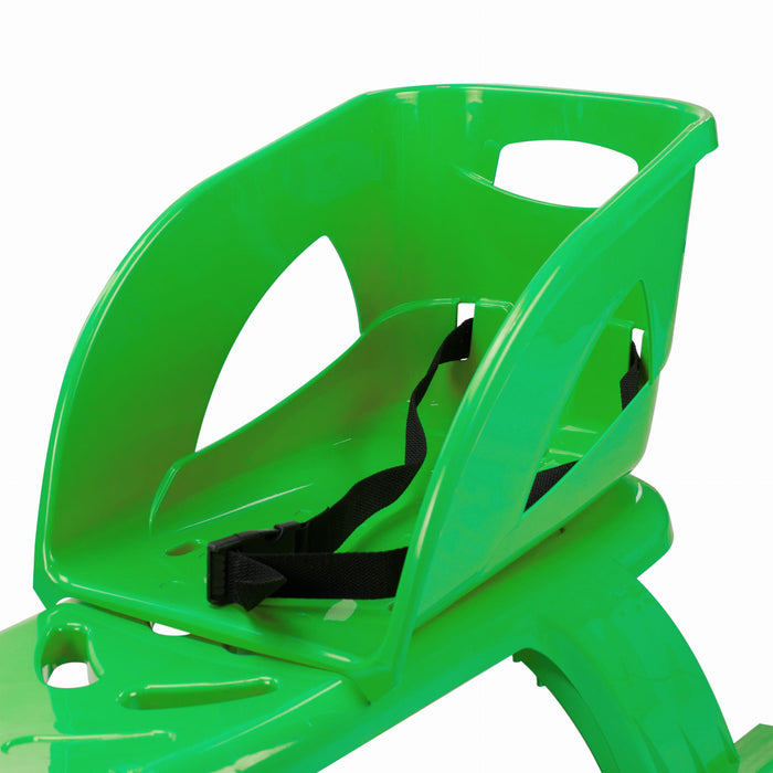 Children's sled with backrest and belt, BULLET, Green
